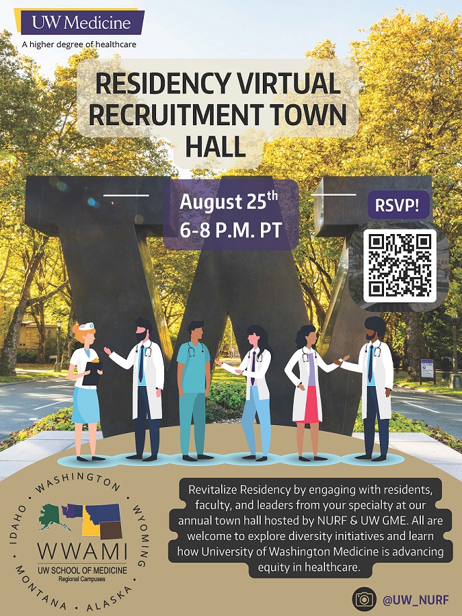 Image of a flyer telling about the NURF virtual recruitment town hall with a QR code to sign up